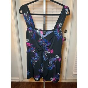 Torrid Floral Tank Top Ruched Sweetheart Neckline Plus‎ Size Black Size 3